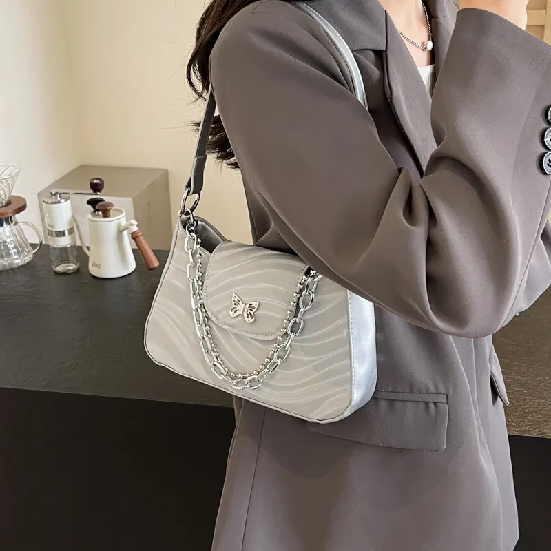 Kaka Tree PU Shoulder Bag, Crossbody Bag Regular Women's Silver/Black/Ecru-7