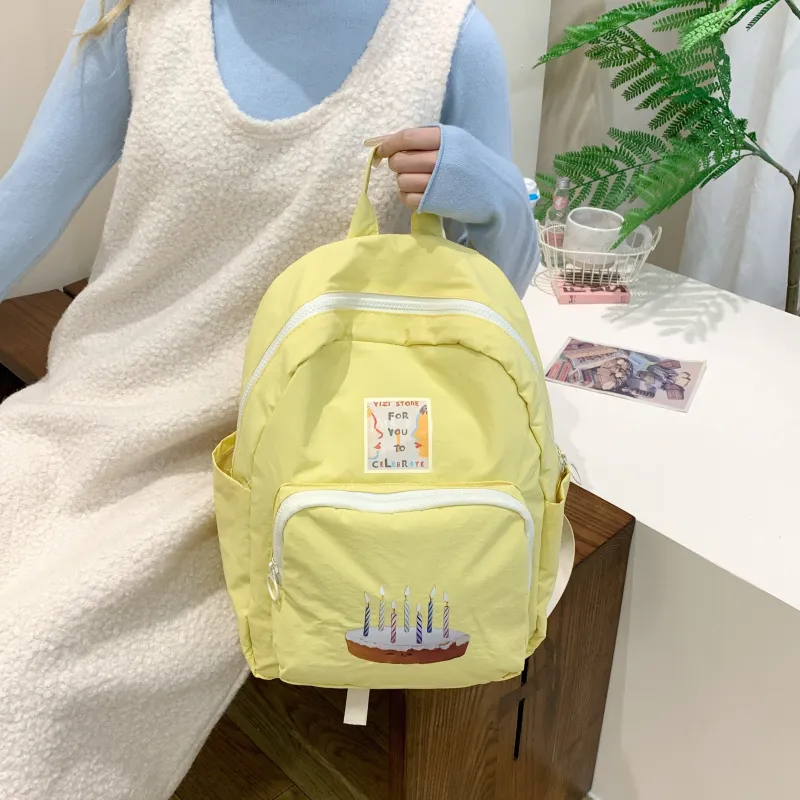 Kaka Tree Nylon Fabric Backpack Regular Unisex White/Yellow-6