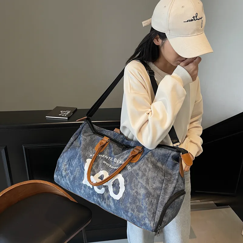 Kaka Tree Oxford Gym Bag, Crossbody Bag, Travel Bag 30L Unisex Black/Blue-8