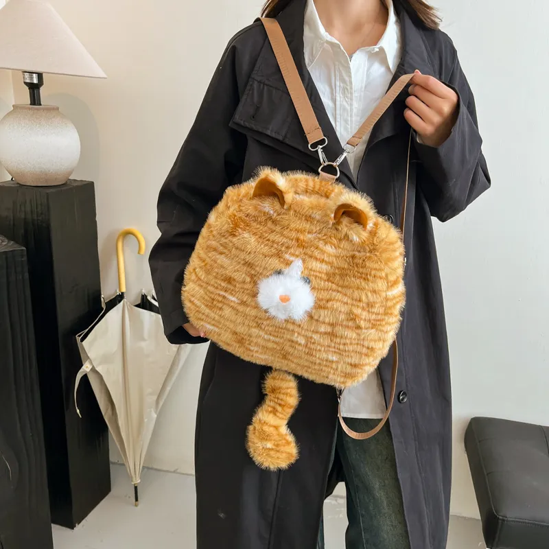 Kaka Tree Plush Backpack Crossbody Bag Large Size Unisex Black/Yellow/Khaki-3