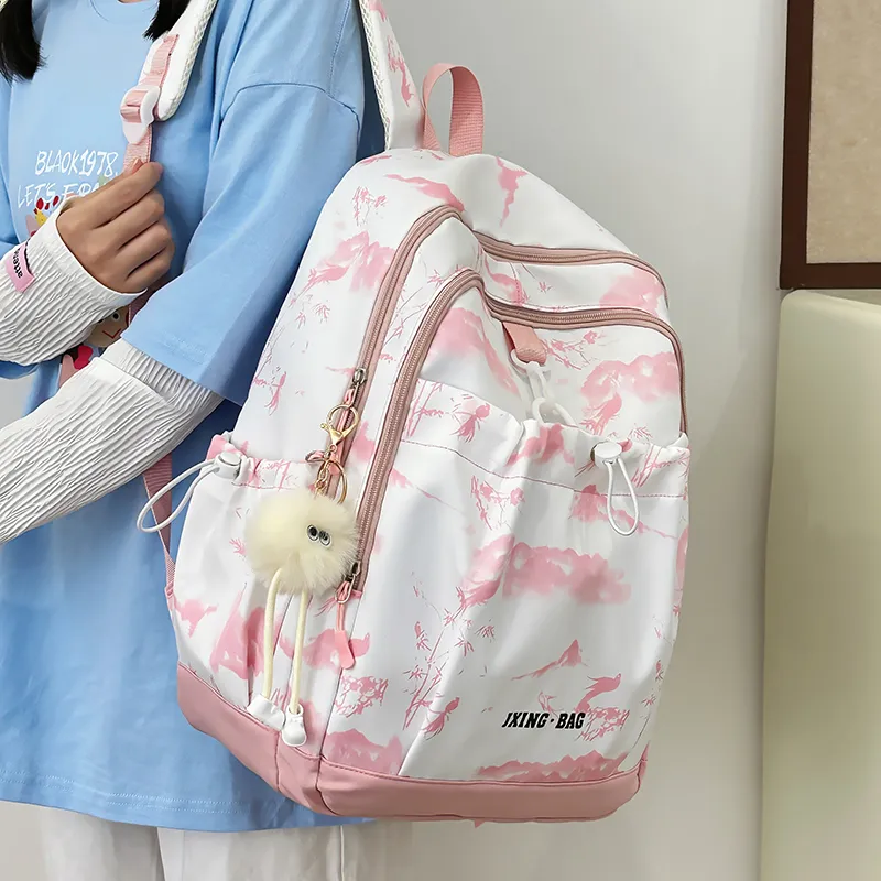 Kaka Tree Nylon Laptop Backpacks Regular Unisex Pink/Red/Black/Green-14