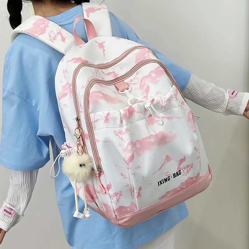 Kaka Tree Nylon Laptop Backpacks Regular Unisex Pink/Red/Black/Green-15
