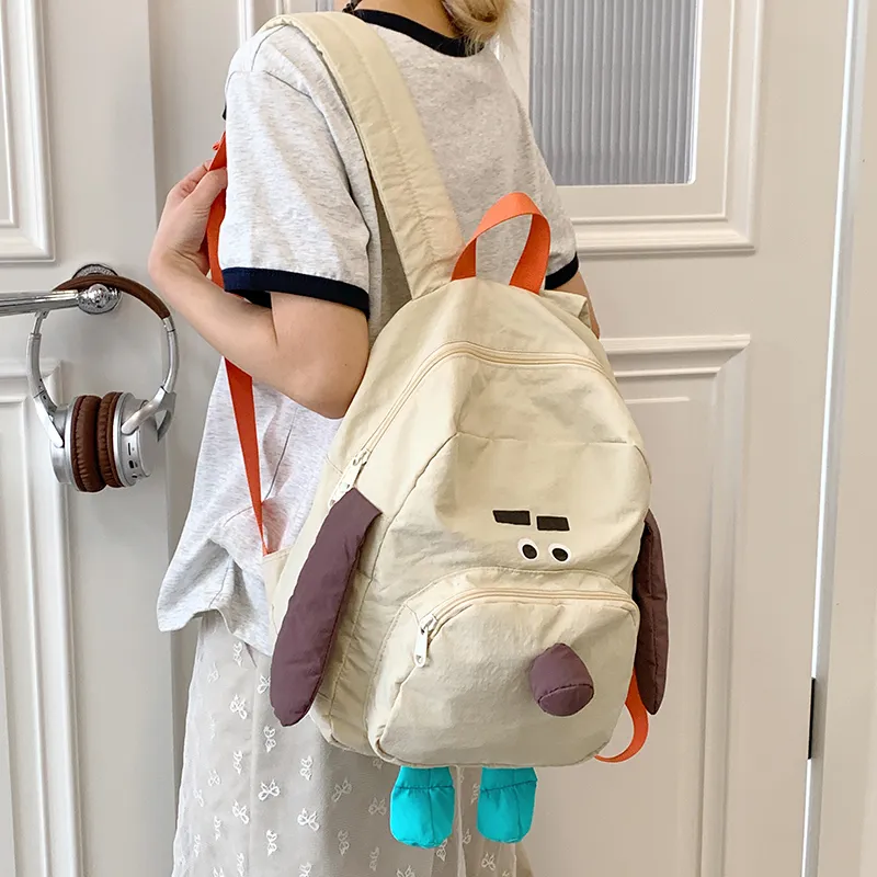 Kaka Tree Nylon Fabric Backpack Unisex Khaki-2