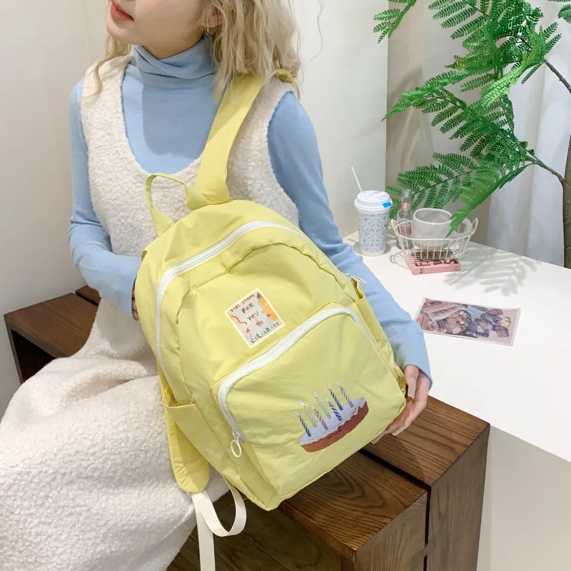 Kaka Tree Nylon Fabric Backpack Regular Unisex White/Yellow-5
