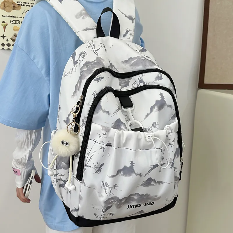 Kaka Tree Nylon Laptop Backpacks Regular Unisex Pink/Red/Black/Green-11
