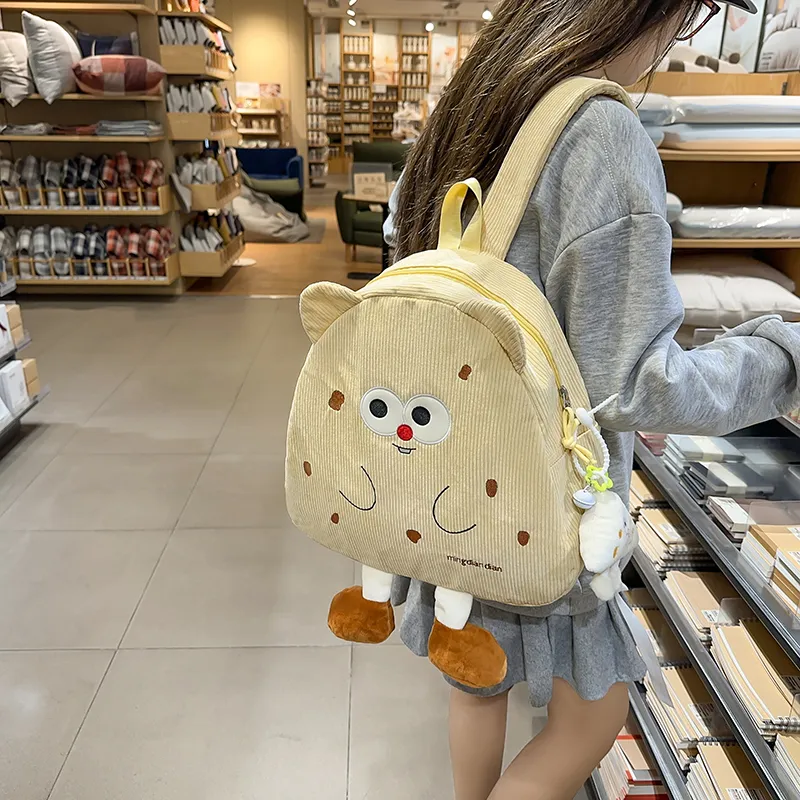 Kaka Tree Corduroy Backpack Small Size Unisex Dark Khaki/Light Khaki/Yellow/White-8
