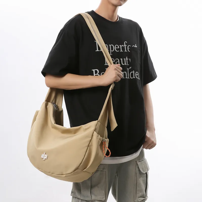 Kaka Tree Nylon Crossbody Bag Cycling Crossbody Bag Regular Unisex Black/Orange/Khaki-5