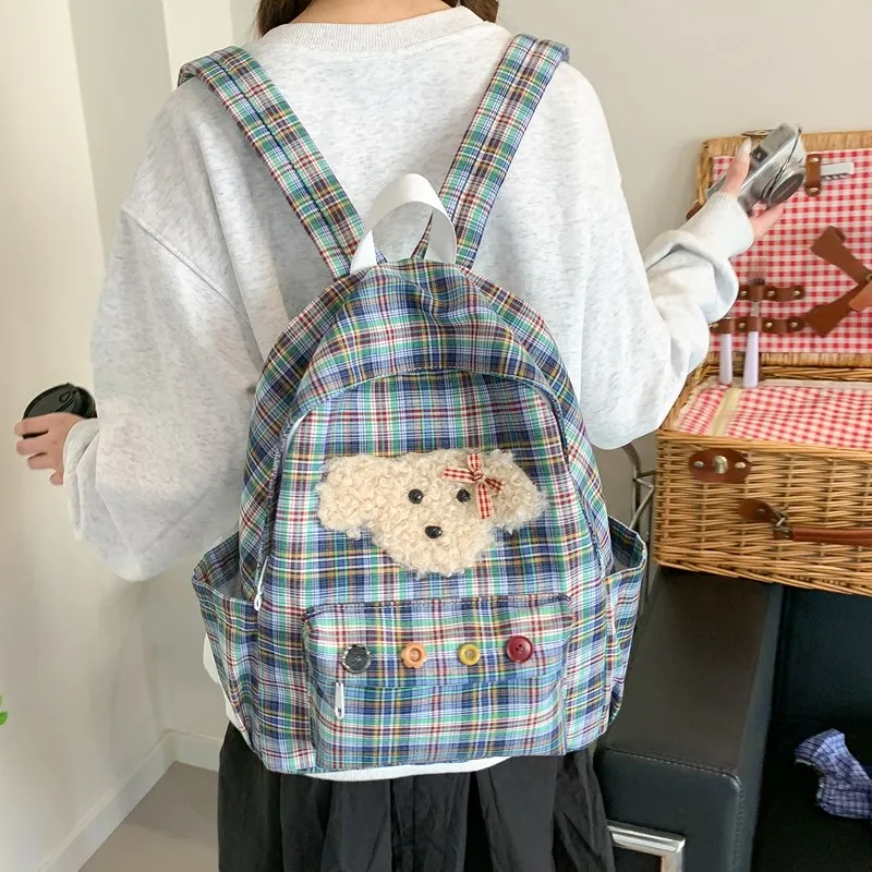 Kaka Tree Oxford Backpack Unisex Plaid/Plaid Puppy-3