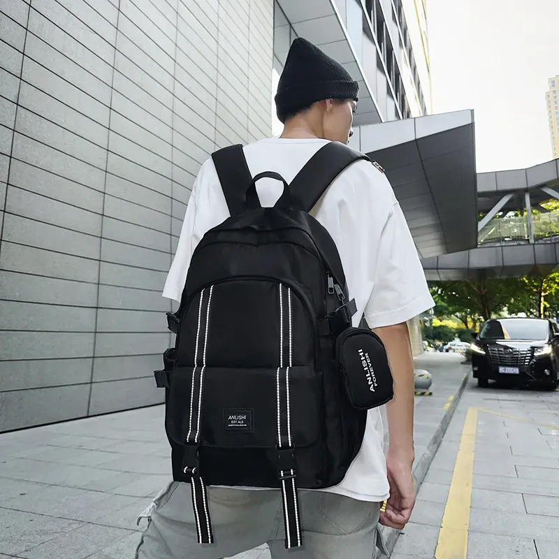 Kaka Tree Nylon Backpack Unisex Black & White/Pure Black/Gray-2