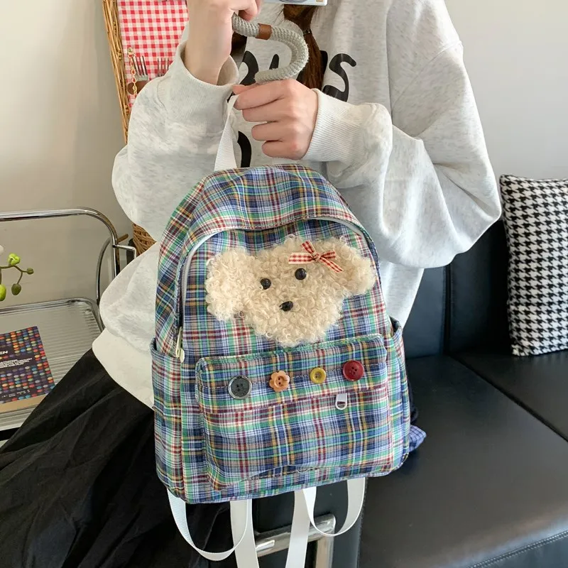 Kaka Tree Oxford Backpack Unisex Plaid/Plaid Puppy-2