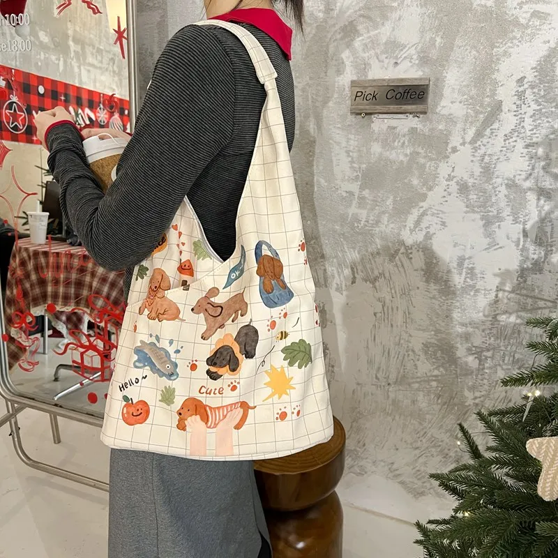 Kaka Tree Canvas Bag, Shoulder Bag Unisex White/Brown/Yellow-5