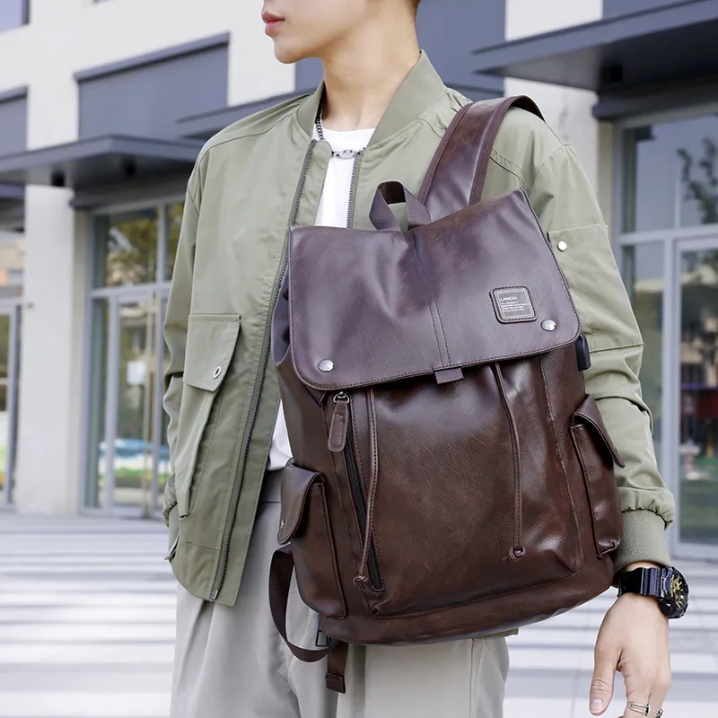 Kaka Tree PU Backpack Unisex Black/Brown-9