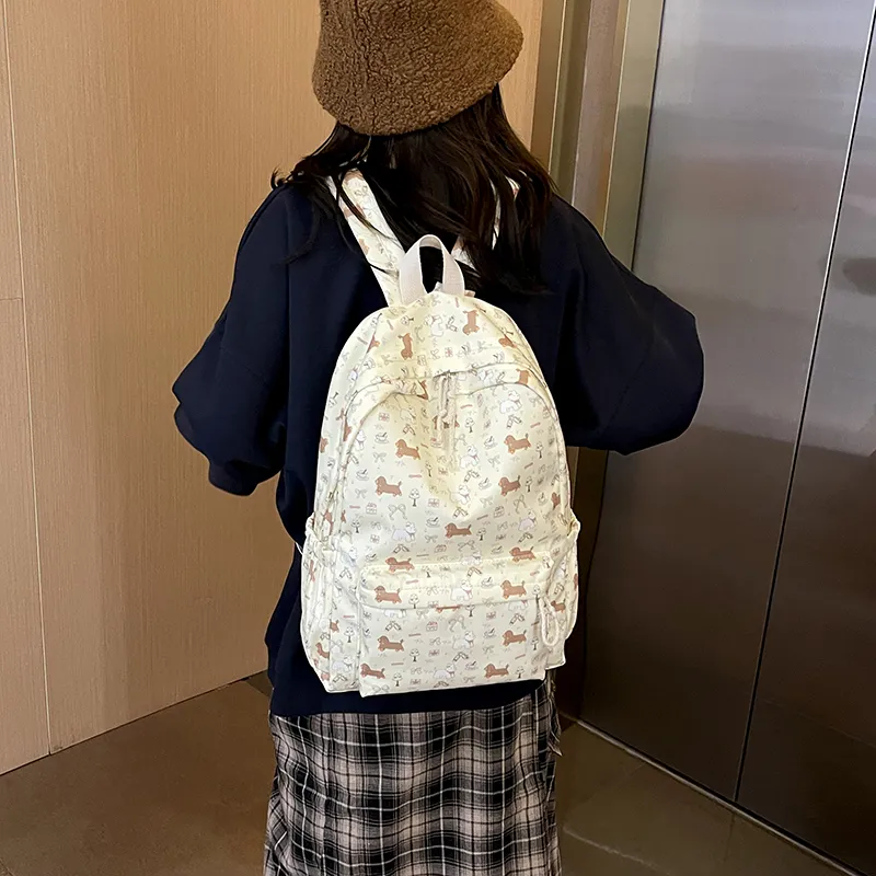 Kaka Tree Nylon Backpack Unisex Beige Yellow-3