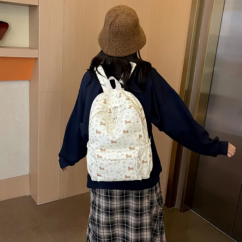 Kaka Tree Nylon Backpack Unisex Beige Yellow-2