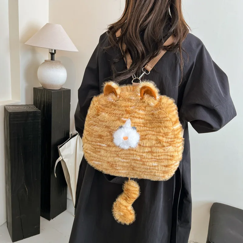 Kaka Tree Plush Backpack Crossbody Bag Large Size Unisex Black/Yellow/Khaki-1