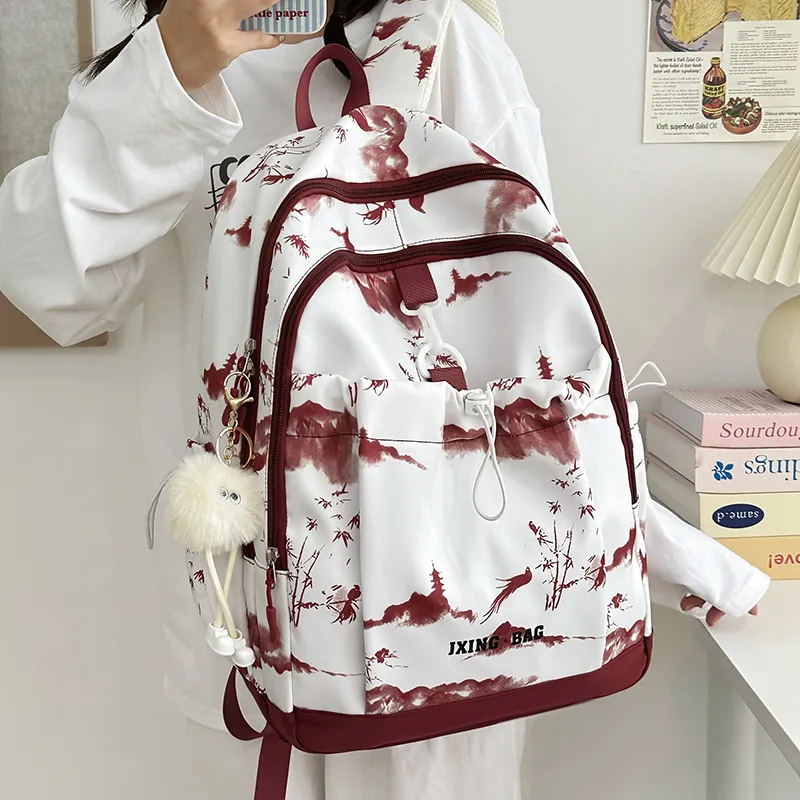 Kaka Tree Nylon Laptop Backpacks Regular Unisex Pink/Red/Black/Green-18