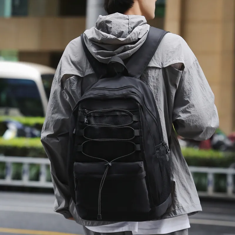 Kaka Tree Nylon Backpack Minimalist Style Backpack Large Capacity Unisex White/Black-2