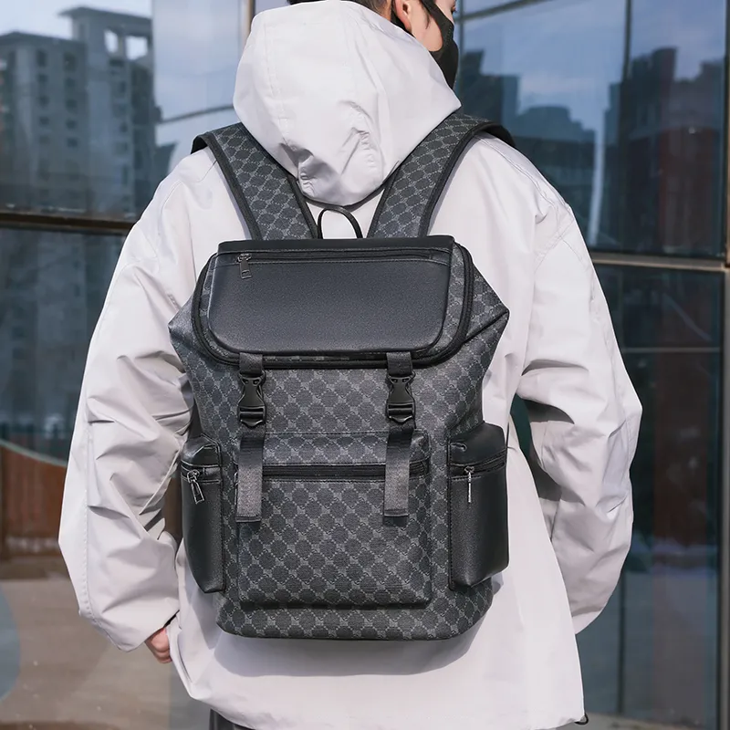 Kaka Tree PU Backpack Large Size Unisex Black/Brown-9
