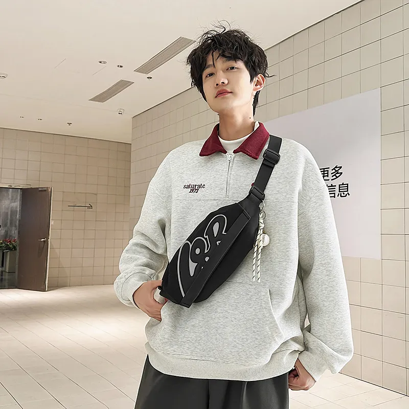 Kaka Tree Nylon Sling Bag, Shoulder Bag, Fanny Pack, Crossbody Bag Unisex Black/Red/Ecru-5