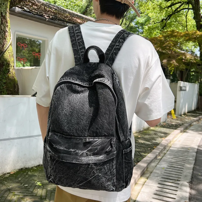 Kaka Tree Denim Backpack Unisex Black/Dark Blue/Vintage Blue/Light Blue-1