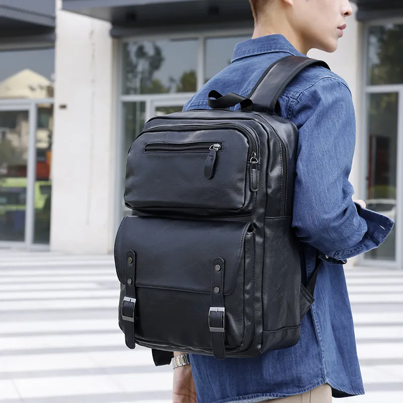 Kaka Tree PU Backpack Regular Unisex Black/Brown-4