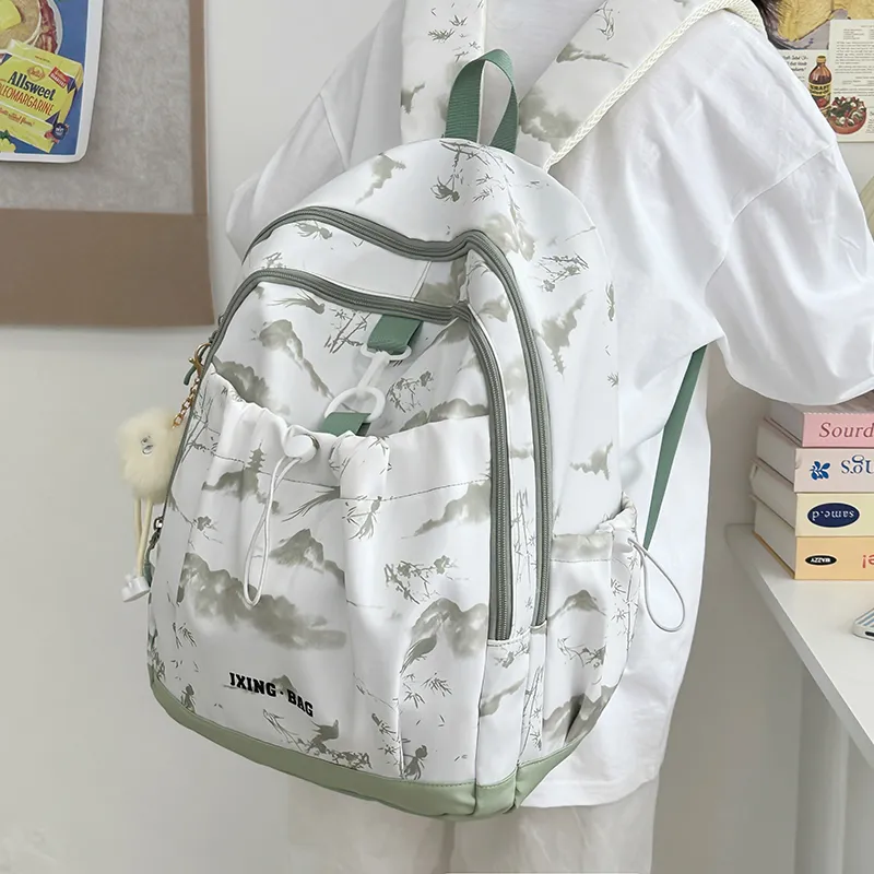 Kaka Tree Nylon Laptop Backpacks Regular Unisex Pink/Red/Black/Green-21