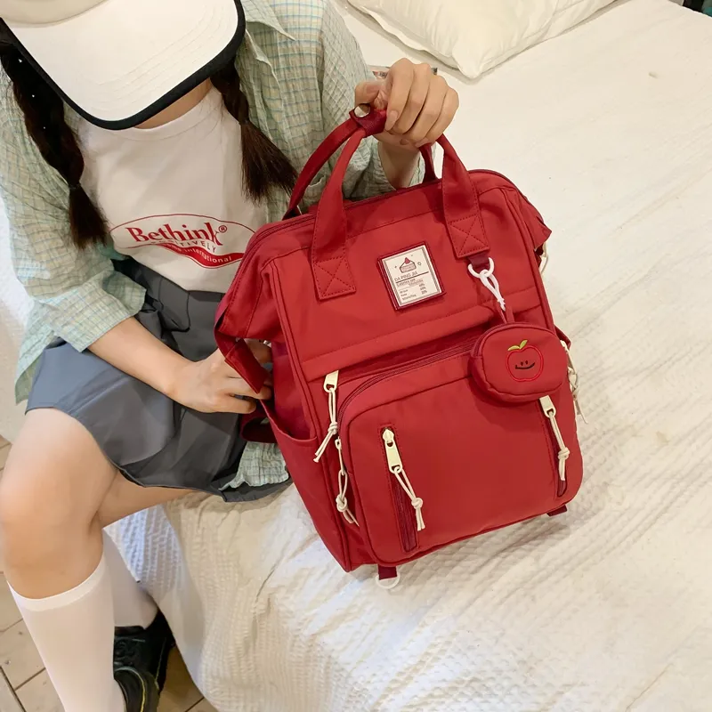Kaka Tree Nylon Backpack Unisex Black/Ecru/Pink/Red-6