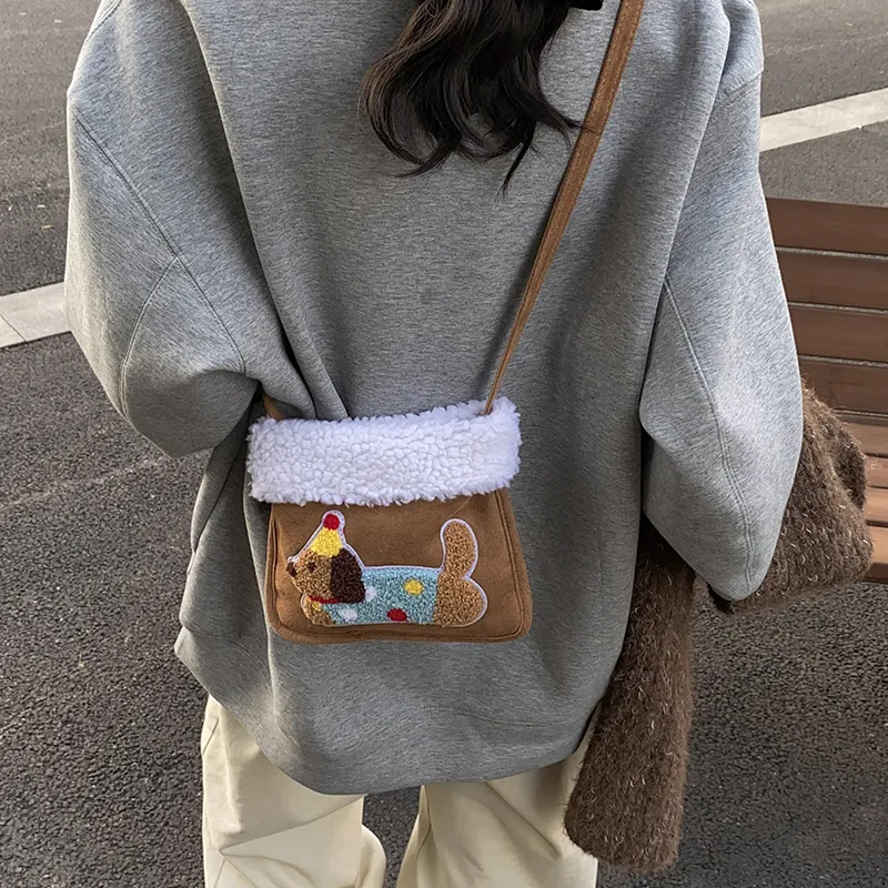 GOBLIN SHARKS 1759 Woolen Shoulder Bag Women's Brown & Khaki/Brown & White/Red/Pink-4
