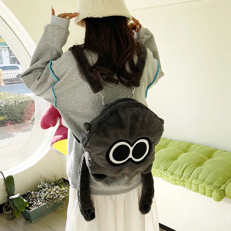 Kaka Tree Plush Backpack Regular Unisex Gray/Pink/Green-2