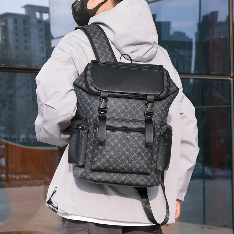 Kaka Tree PU Backpack Large Size Unisex Black/Brown-8