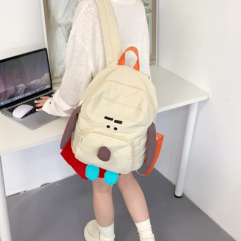Kaka Tree Nylon Fabric Backpack Unisex Khaki-3