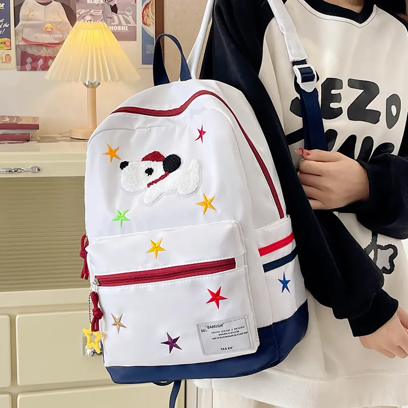 Kaka Tree Nylon Backpack Large Size Unisex Polka Dot Black/Polka Dot Light Yellow/Polka Dot White-2
