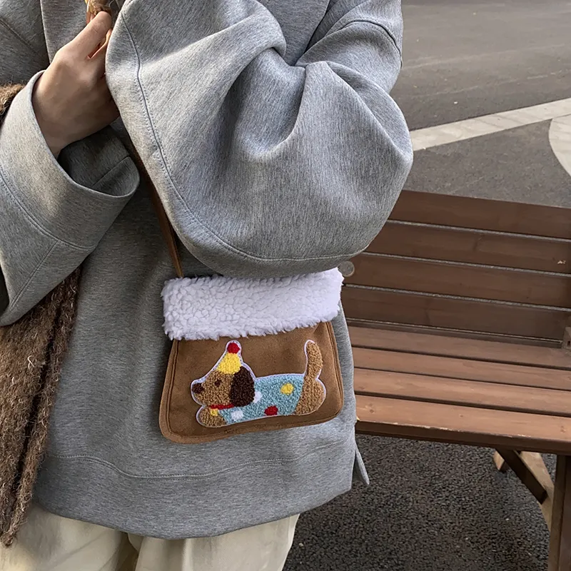 GOBLIN SHARKS 1759 Woolen Shoulder Bag Women's Brown & Khaki/Brown & White/Red/Pink-3