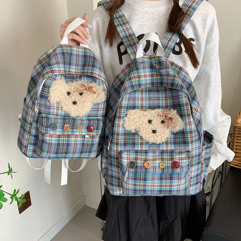 Kaka Tree Oxford Backpack Unisex Plaid/Plaid Puppy-1