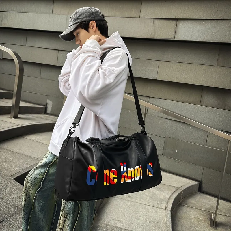 Kaka Tree PU Travel Bag 33L Unisex Black White/Black Multicolor/Black Purple-5