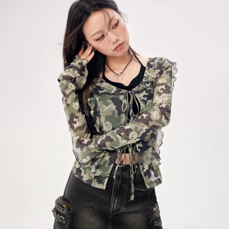 CHUU Cropped Coat Women's Green Camouflage-2