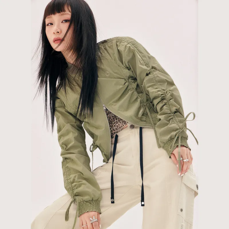 CHUU Cropped Coat Women's Gray Pea Green-2