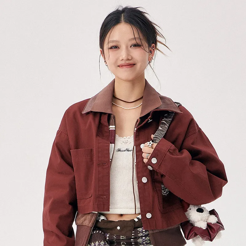 CHUU Cropped Coat Women's Vintage Red-2
