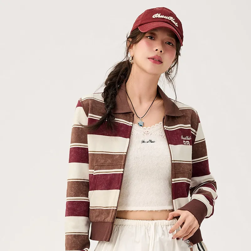 CHUU Cropped Coats Women's Red Stripes-2