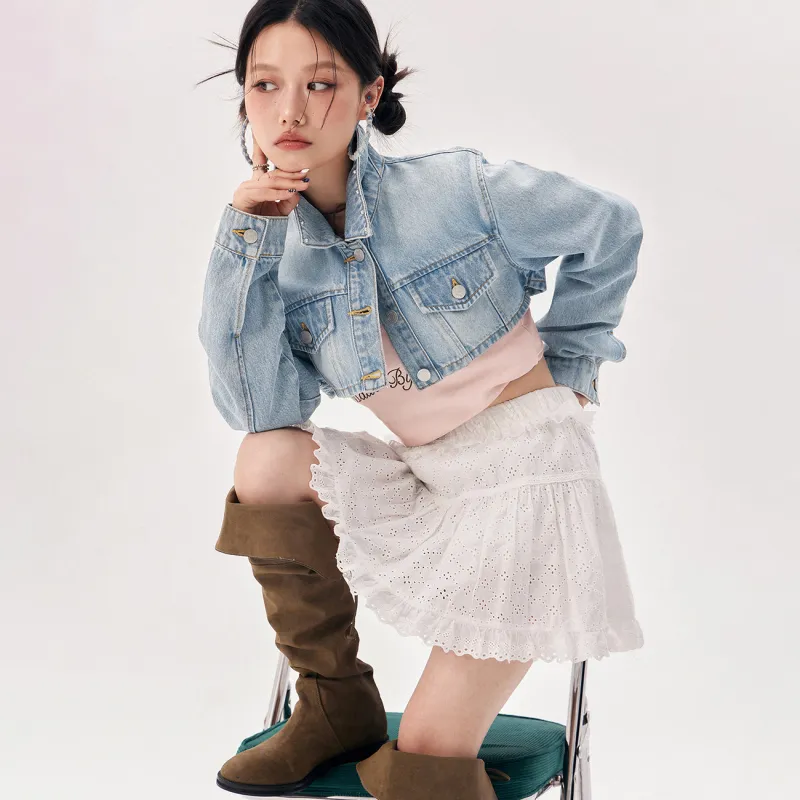 CHUU Cropped Coat Women's Light Denim Blue-2