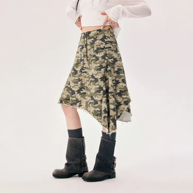CHUU Casual Short Skirts Women's Green Camouflage-2