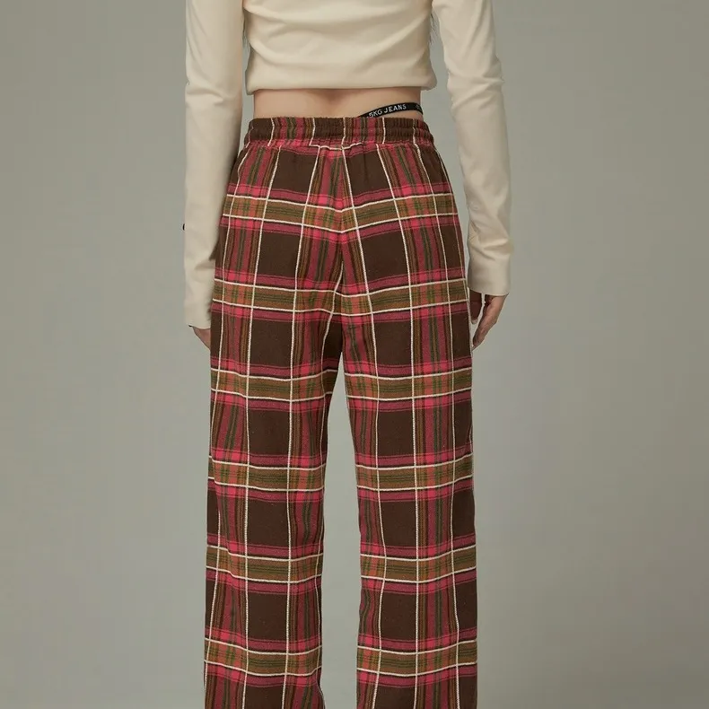 CHUU Casual Pants Women's Coffee Plaid-3