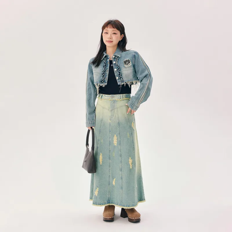 CHUU Cropped Coats Women's Medium Denim Blue-2
