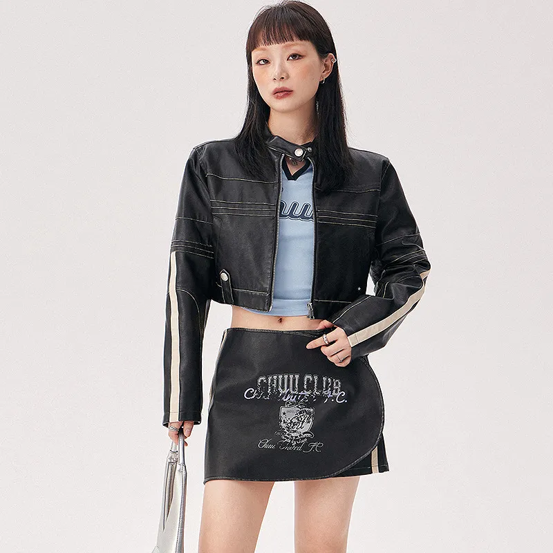 CHUU Leather Short Skirts Women's Black-2