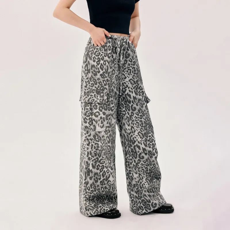 CHUU Casual Pants Women's Black White Leopard Print-2
