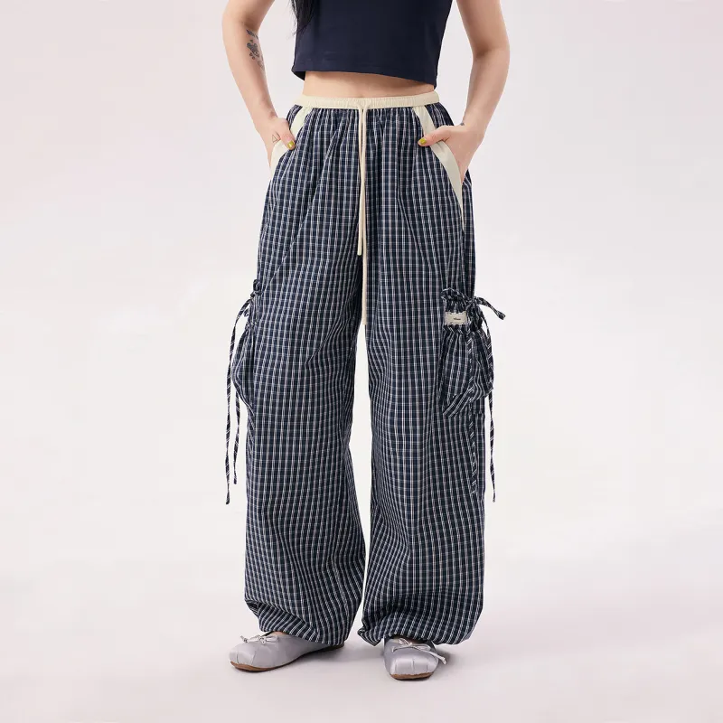 CHUU Casual Pants Women's Blue Plaid-2