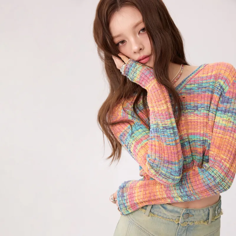 CHUU Knitwear Women's Rainbow Stripes-2
