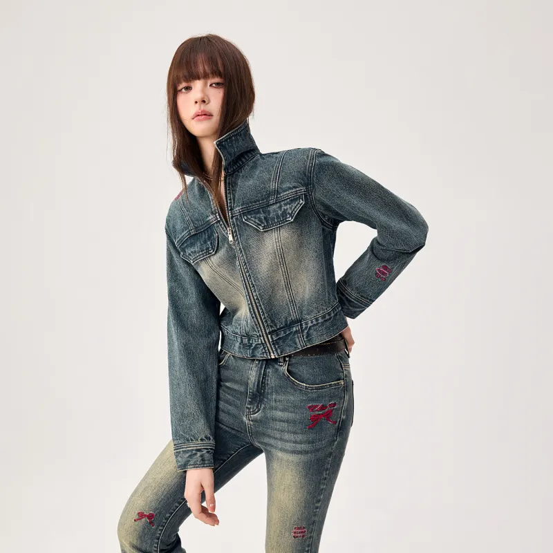 CHUU Cropped Coats Women's Medium Denim Blue-2