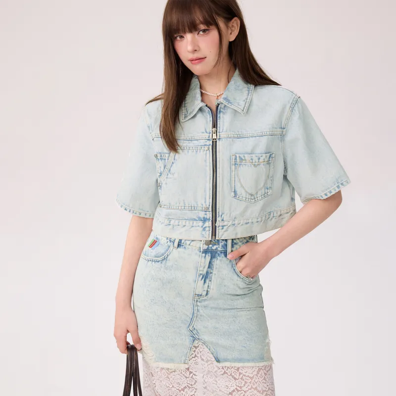 CHUU Cropped Coat Women's Light Denim Blue-2