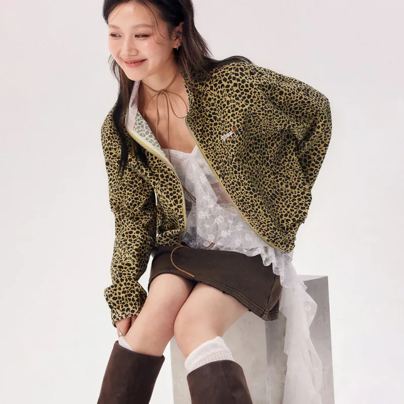CHUU Cropped Coat Women's Yellow Leopard Print-2